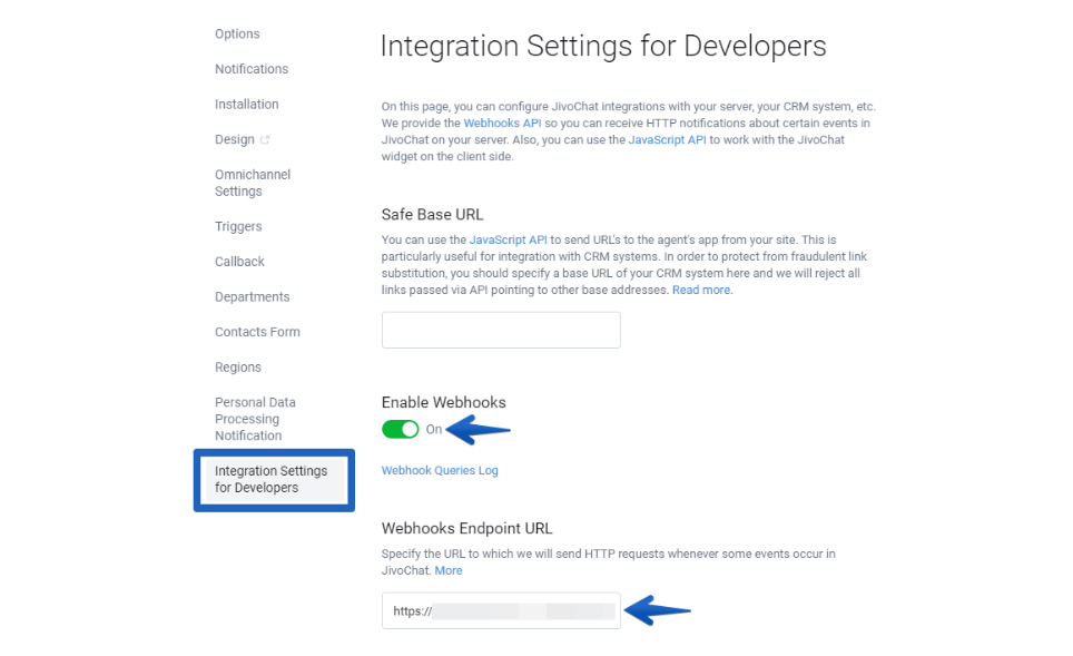 integration settings for developers