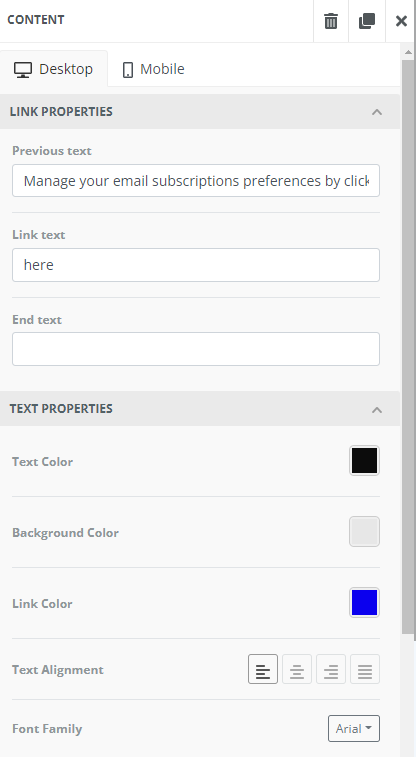 saphyte unsubscribe link drag and drop editor settings