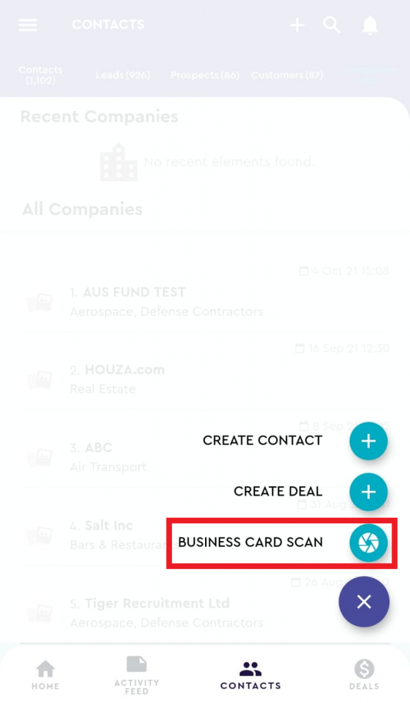 saphyte mobile app select business card scan