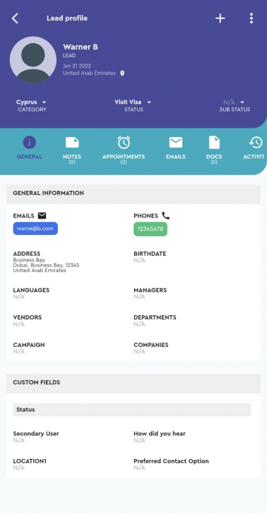 saphyte mobile app contact profile