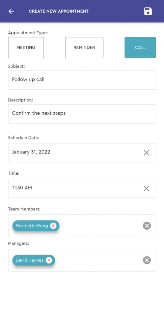 saphyte mobile app fill out appointment details