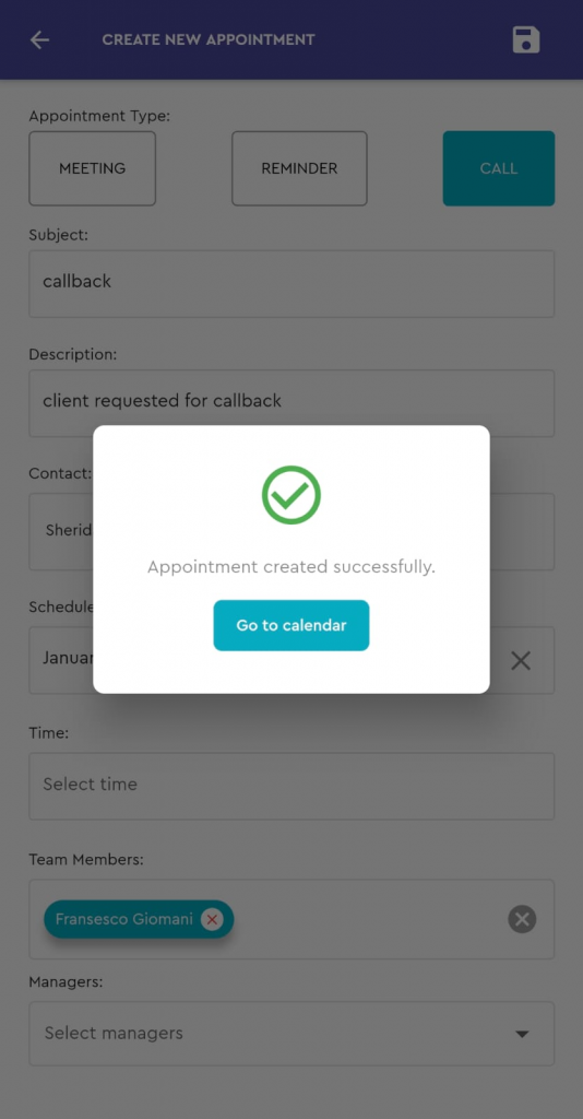 saphyte mobile app appointment created successfully