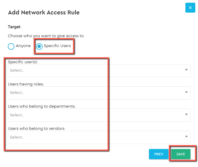 Network Access Rule - Specific User