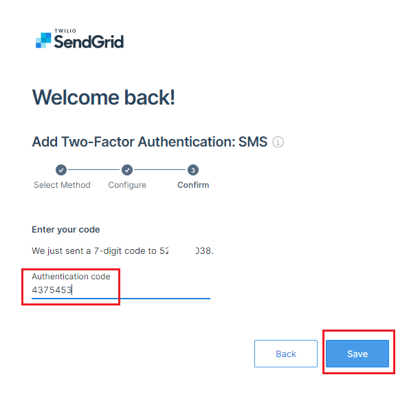 SendGrid - Security Code Saved