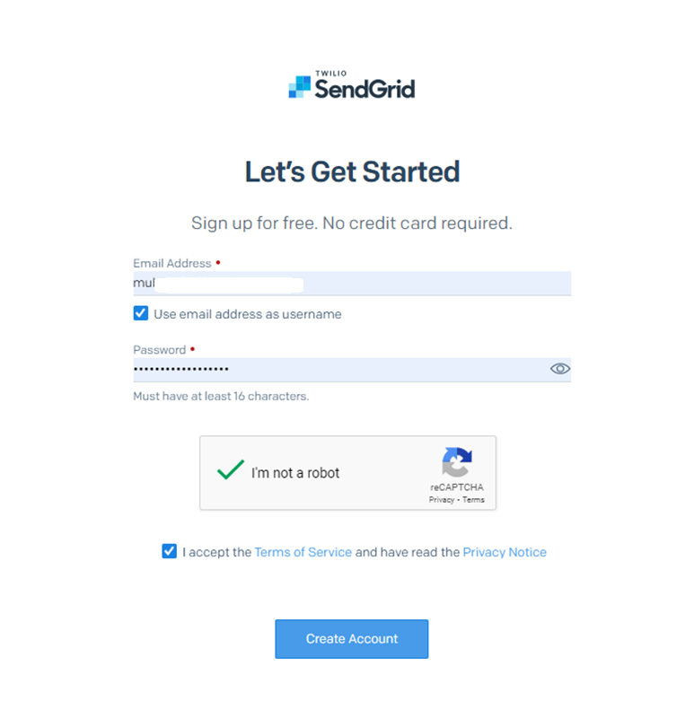 SendGrid Create Account